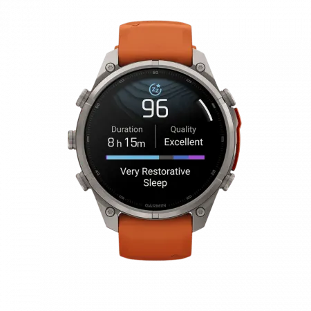 Смарт-годинник Garmin Fenix 9 Pro - inReach, 47мм Titanium з Autumn Orange/Spark Orange помаранчевим силіконовим ремінцем