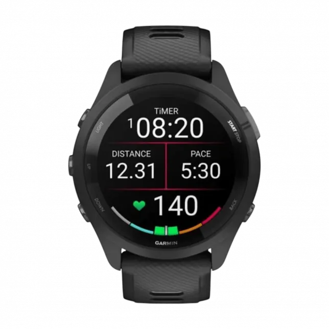Смарт-годинник Garmin Forerunner 265 з чорним корпусом та Black/Powder Gray чорним силіконовим ремінцем