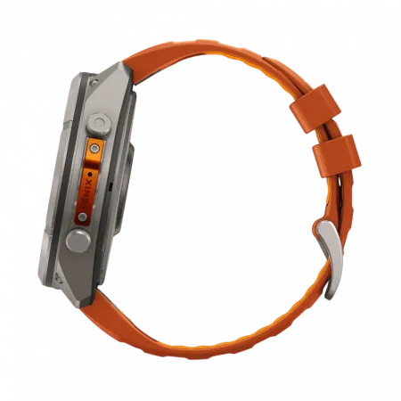 Смарт-годинник Garmin Fenix 9 Pro - inReach, 51мм Titanium з Autumn Orange/Spark Orange помаранчевим силіконовим ремінцем