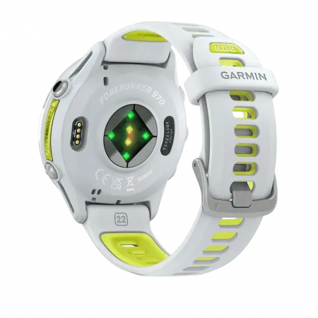 Смарт-годинник Garmin Forerunner 970 Titanium з Whitestone корпусом та Whitestone/Translucent Amp Yellow білим силіконовим ремінцем