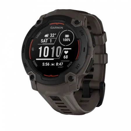Смарт-годинник Garmin Instinct E 45 мм Black чорний з Charcoal коричневим силіконовим ремінцем