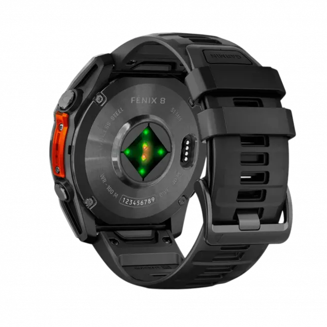 Смарт-годинник Garmin Fenix 8 51мм, AMOLED Slate Gray з Black чорним силіконовим ремінцем