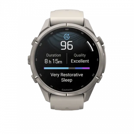 Смарт-годинник Garmin Fenix Pro 43мм, Titanium з Fog Grey/Dark Sandstone сірим/темно сірим силіконовим ремінцем