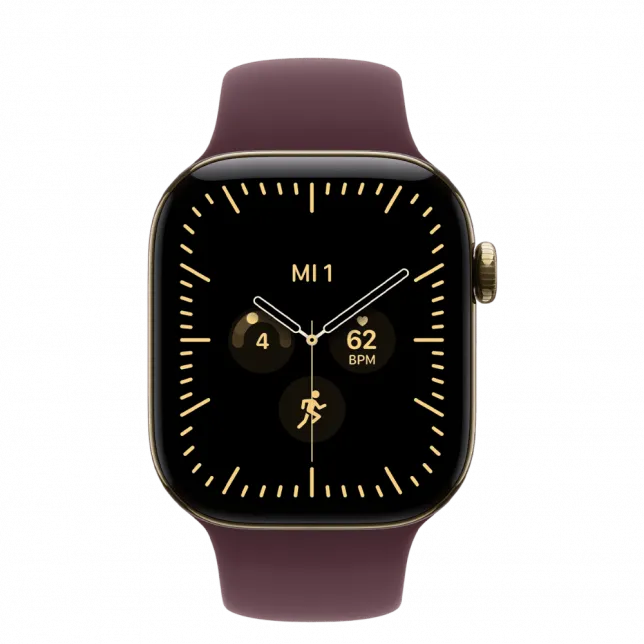 Apple Watch Series 12 GPS + LTE 42mm Radiant Gold Titanium Case with Burgundy Sport Band - S/M (MJGJ4)