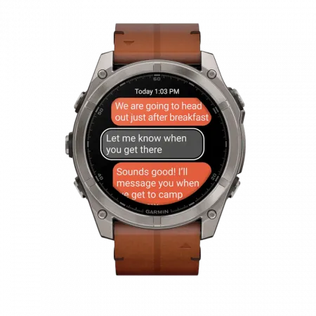 Смарт-годинник Garmin Fenix 8 51мм, AMOLED Sapphire, Titanium з Chestnut коричневим шкіряним ремінцем