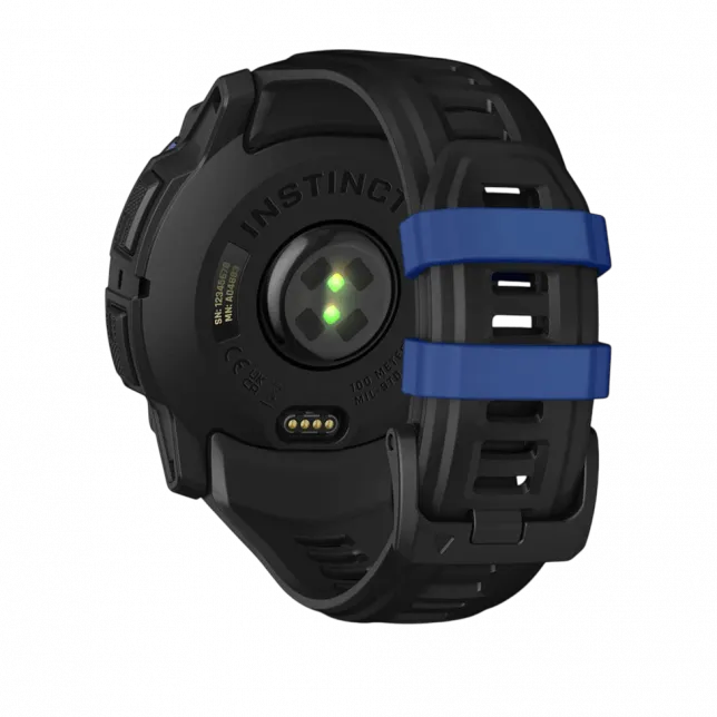 Смарт-годинник Garmin Instinct 3 50 мм, AMOLED Black чорний з Black/Bolt Blue чорним/синім силіконовим ремінцем