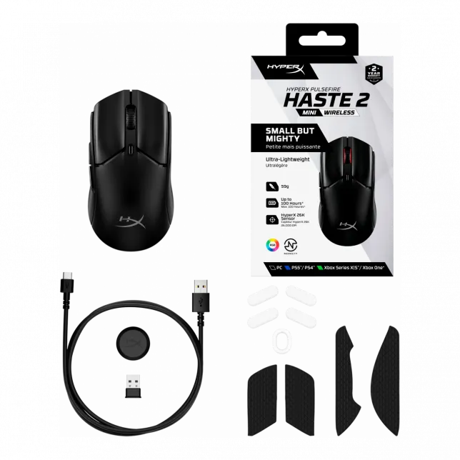 Миша HyperX Pulsefire Haste 2 mini, RGB, USB-A/WL/BT, чорний