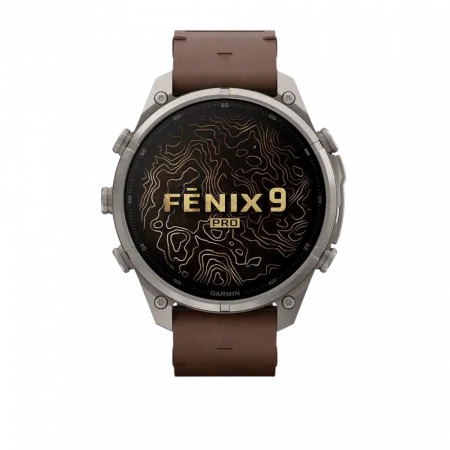 Смарт-годинник Garmin Fenix 9 Pro - inReach, 47мм Titanium з Walnut коричневим шкіряним ремінцем
