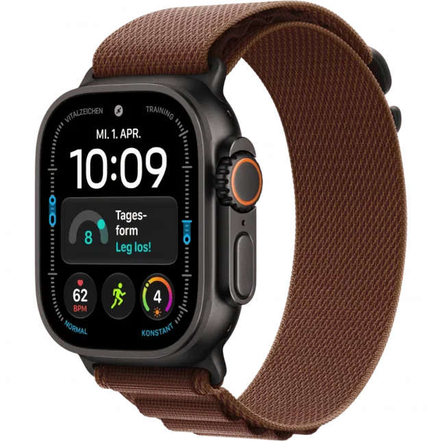 Apple Watch Ultra 4 GPS + LTE 49mm Black Titanium Case with Burgundy Alpine Loop - Medium (MJC14)