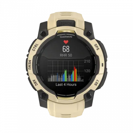 Смарт-годинник Garmin Instinct 3 45 мм, AMOLED Citrine бежевий з Citrine бежевим силіконовим ремінцем