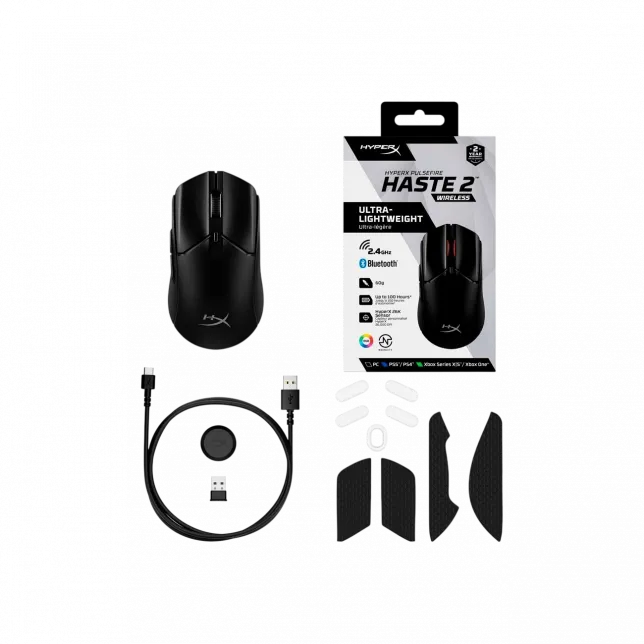 Миша HyperX Pulsefire Haste 2, RGB, USB-A/WL/BT, чорний