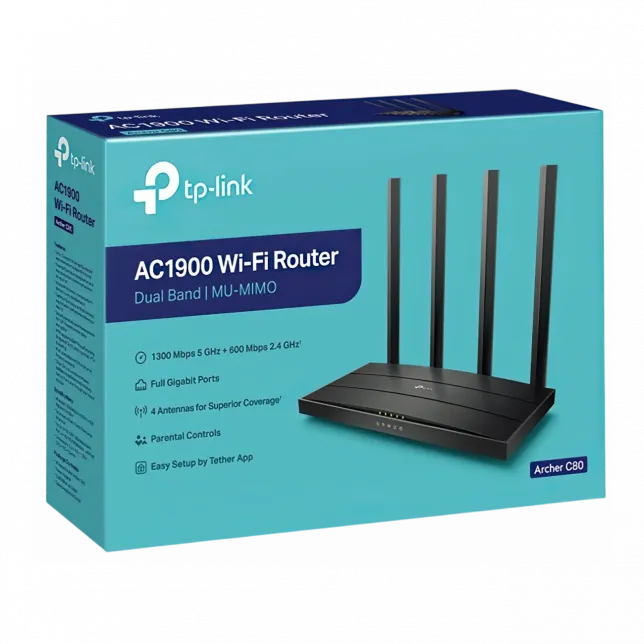 Маршрутизатор TP-LINK ARCHER C80 AC1900, 4xGE LAN, 1xGE WAN,  MESH