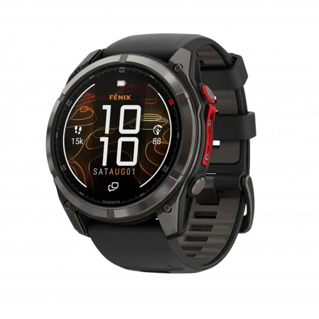 Смарт-годинник Garmin Fenix 8 51мм, MicroLED Sapphire, Titanium, Carbon Gray DLC з Black/Pebble Grey чорним/сірим силіконовим ремінцем