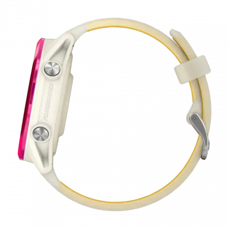 Смарт-годинник Garmin Forerunner 570 42мм Raspberry Aluminum з Translucent Bone/Mango світло-бежевим силіконовим ремінцем