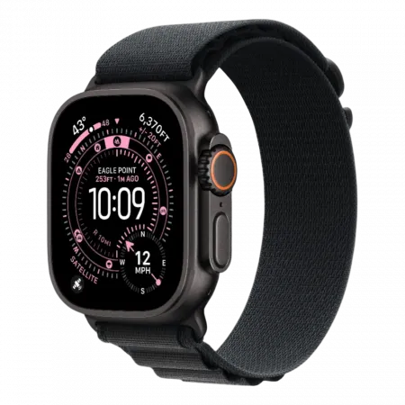 Apple Watch Ultra 3 GPS + LTE, 49mm Black Titanium Case with Black Alpine Loop - Small