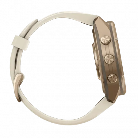 Смарт-годинник Garmin Fenix 9 Pro 43мм, Autumn Gold Titanium з Cream/French Grey бежевим силіконовим ремінцем