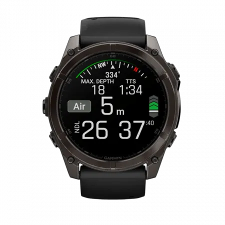 Смарт-годинник Garmin Fenix 8 51мм, AMOLED Sapphire, Carbon Grey DLC Titanium з Black/Pebble Grey чорним силіконовим ремінцем