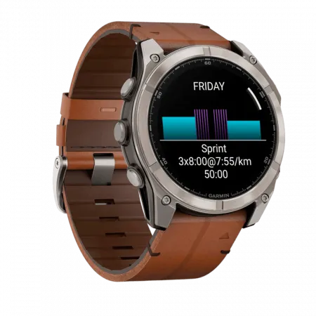 Смарт-годинник Garmin Fenix 8 51мм, AMOLED Sapphire, Titanium з Chestnut коричневим шкіряним ремінцем