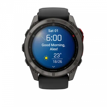 Смарт-годинник Garmin Fenix 8 51мм, MicroLED Sapphire, Titanium, Carbon Gray DLC з Black/Pebble Grey чорним/сірим силіконовим ремінцем