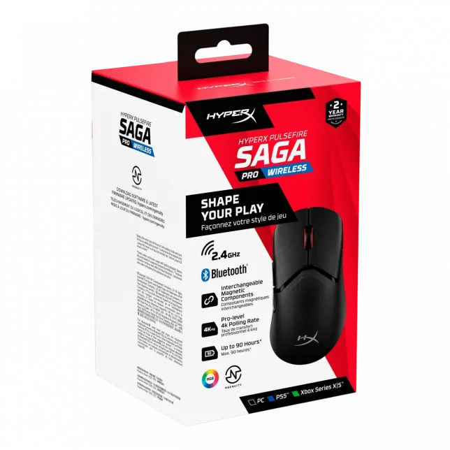 Миша HyperX Pulsefire SAGA PRO, RGB, USB-A/WL/BT, чорний