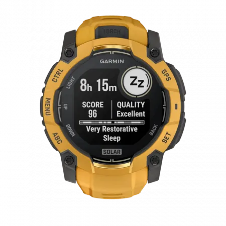Смарт-годинник Garmin Instinct 3 50 мм, Solar Sunburst помаранчевий з Sunburst/Grey помаранчевим/сірим силіконовим ремінцем
