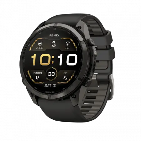 Смарт-годинник Garmin Fenix 9 Pro 51мм, Carbon Gray DLC Titanium з Black/Pebble Grey чорним/темно-сірим силіконовим ремінцем