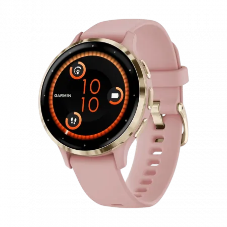 Смарт-годинник Garmin Venu 3S Soft Gold Stainless Steel Bezel з Dust Rose рожевим корпусом та силіконовим ремінцем