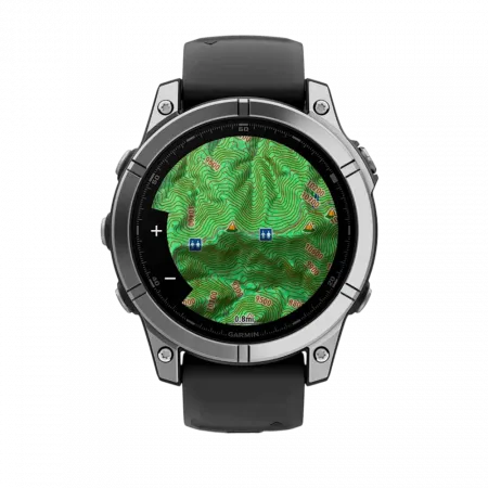 Смарт-годинник Garmin Fenix E 47мм, AMOLED Stainless Steel з чорним силіконовим ремінцем