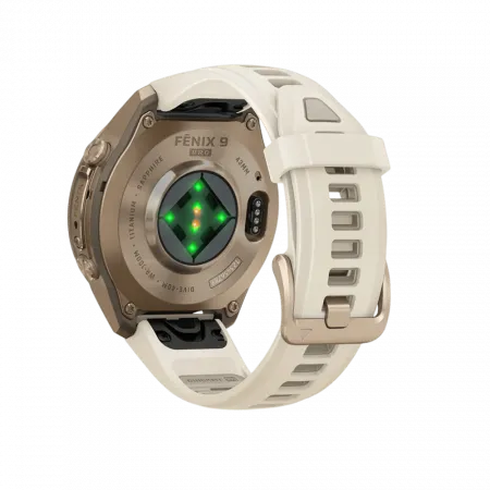 Смарт-годинник Garmin Fenix 9 Pro 43мм, Autumn Gold Titanium з Cream/French Grey бежевим силіконовим ремінцем