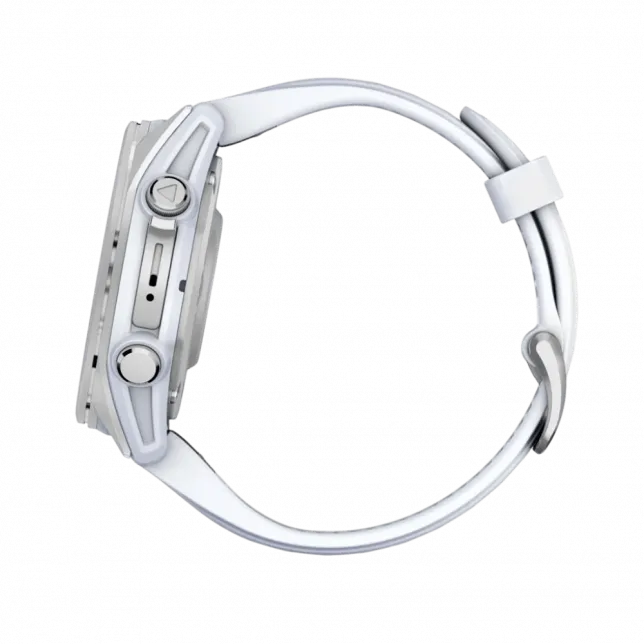 Смарт-годинник Garmin Fenix 8 43мм, AMOLED Silver з Whitestone білим силіконовим ремінцем
