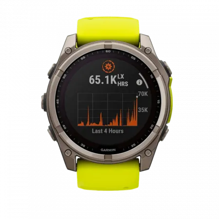 Смарт-годинник Garmin Fenix 8 51мм, Solar Sapphire, Titanium з Amp Yellow/Graphite жовтим силіконовим ремінцем
