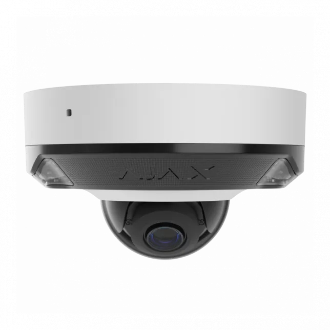 IP-Камера дротова Ajax DomeCam Mini HL white, 8мп, 4мм, гібридне підсвічування IR 15м, білий Led 15м, Poe, True WDR, IP 65, ІЧ 15м, аудіо, кут огляду 75° до 85°, міні купольна, біла