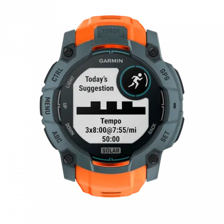 Смарт-годинник Garmin Instinct 3 50 мм, Solar Twilight сірий з Solstice помаранчевим силіконовим ремінцем