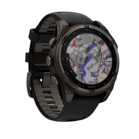 Смарт-годинник Garmin Fenix 8 47мм, Solar Sapphire, Carbon Grey DLC Titanium з Black/Pebble Grey чорним силіконовим ремінцем