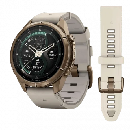 Смарт-годинник Garmin Fenix 9 Pro - inReach, 43мм Autumn Gold Titanium з Bone бежевим шкіряним ремінцем