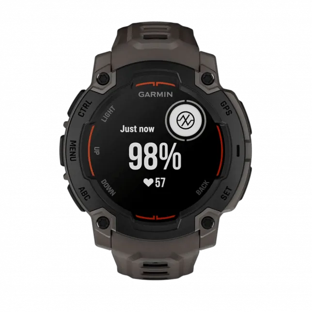 Смарт-годинник Garmin Instinct E 45 мм Black чорний з Charcoal коричневим силіконовим ремінцем