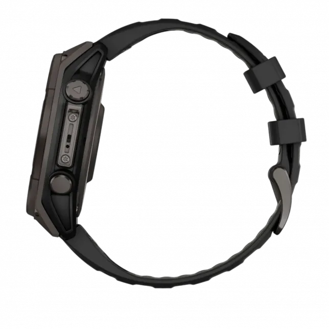 Смарт-годинник Garmin Fenix 8 47мм, Solar Sapphire, Carbon Grey DLC Titanium з Black/Pebble Grey чорним силіконовим ремінцем