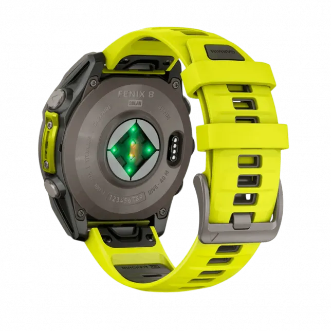 Смарт-годинник Garmin Fenix 8 47мм, Solar Sapphire, Titanium з Amp Yellow/Graphite жовтим силіконовим ремінцем