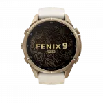 Смарт-годинник Garmin Fenix 9 Pro - inReach, 43мм Autumn Gold Titanium з Cream/French Grey бежевим/сірим силіконовим ремінцем