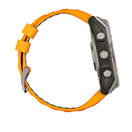 Смарт-годинник Garmin Fenix 8 51мм, AMOLED Sapphire, Titanium з Spark Orange/Graphite помаранчевим силіконовим ремінцем