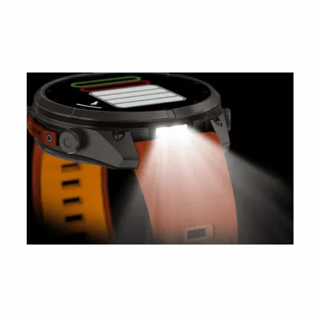 Смарт-годинник Garmin Fenix 9 Pro - inReach, 47мм Titanium з Autumn Orange/Spark Orange помаранчевим силіконовим ремінцем