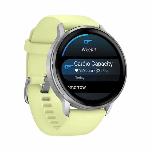 Смарт-годинник Garmin Venu 4 45 мм Silver з Citron світло-жовтим силіконовим ремінцем