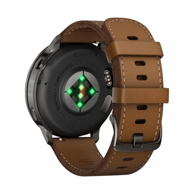 Смарт-годинник Garmin Venu 4 45 мм Slate з Black чорним силіконовим та Brown коричневим шкіряним ремінцями