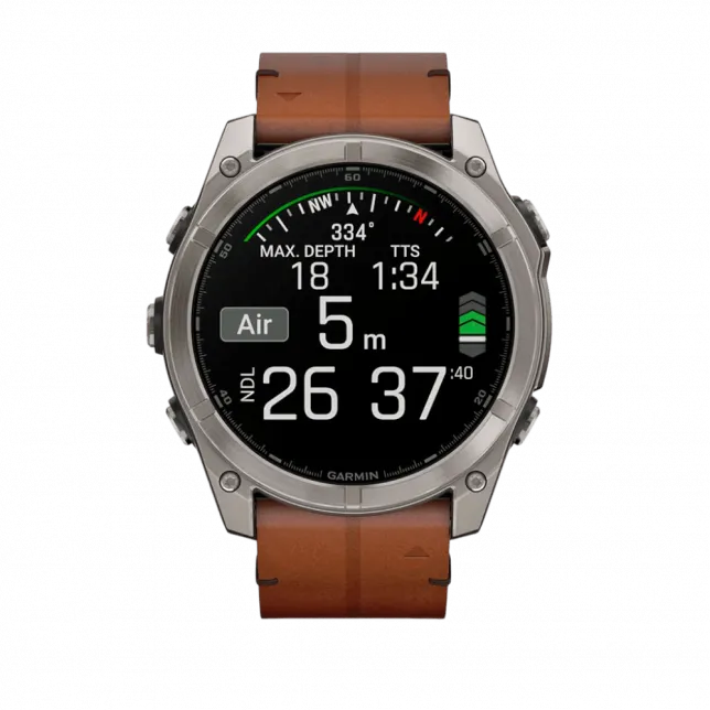 Смарт-годинник Garmin Fenix 8 51мм, AMOLED Sapphire, Titanium з Chestnut коричневим шкіряним ремінцем