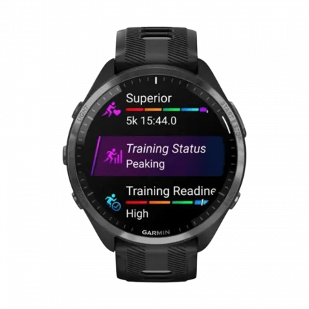 Смарт-годинник Garmin Forerunner 965 Carbon Grey DLC Titanium Bezel з чорним корпусом та Black/Powder Grey силіконовим ремінцем