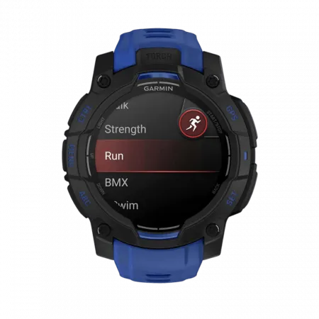 Смарт-годинник Garmin Instinct 3 45 мм, AMOLED Black чорний з Bolt Blue/Black синім/чорним силіконовим ремінцем
