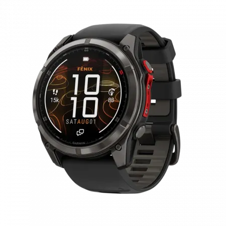 Смарт-годинник Garmin Fenix 8 51мм, MicroLED Sapphire, Titanium, Carbon Gray DLC з Black/Pebble Grey чорним/сірим силіконовим ремінцем