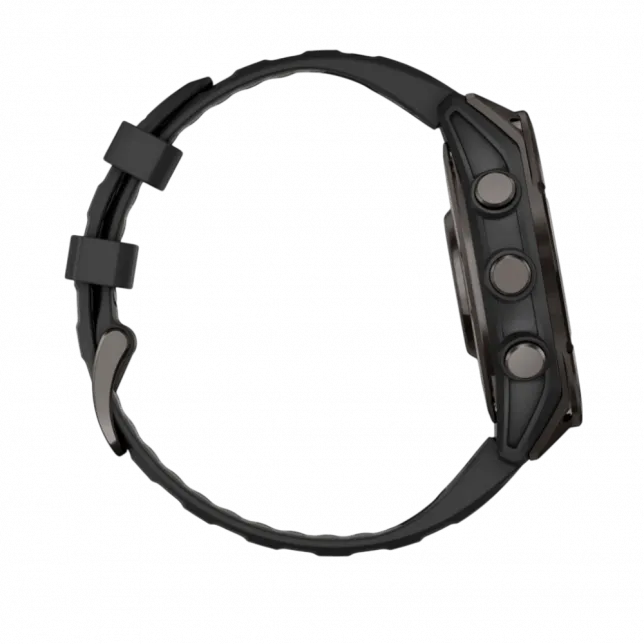 Смарт-годинник Garmin Fenix 8 47мм, AMOLED Sapphire, Carbon Grey DLC Titanium з Black/Pebble Grey чорним силіконовим ремінцем