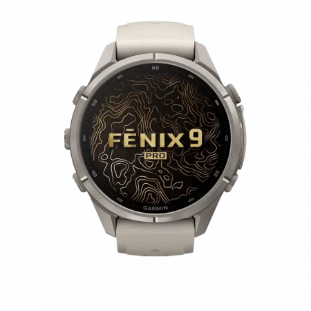 Смарт-годинник Garmin Fenix Pro 43мм, Titanium з Fog Grey/Dark Sandstone сірим/темно сірим силіконовим ремінцем