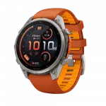 Смарт-годинник Garmin Fenix 9 Pro - inReach, 47мм Titanium з Autumn Orange/Spark Orange помаранчевим силіконовим ремінцем
